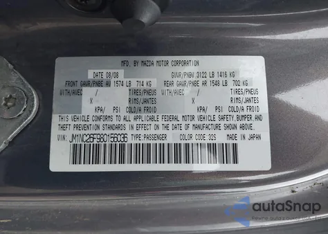 2008 Mazda Mx-5 Grand Touring z USA, uszkodzony, nr VIN JM1NC26F980156036